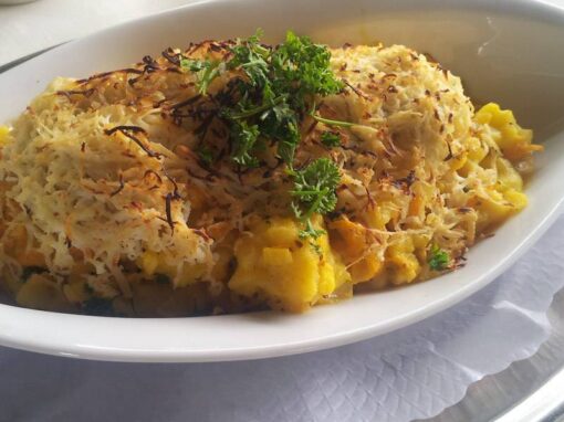 Kürbisspätzle in Zwiebelrahm